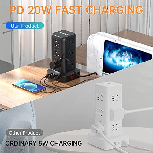 15 FT USB C Surge Protector Power Tower with 12 AC Outlets & 4 Rapid Charging USB Ports – Ultimate Overload Protection for Home and Travel Efficiency – Compact, Versatile Charging Solution for Modern Devices