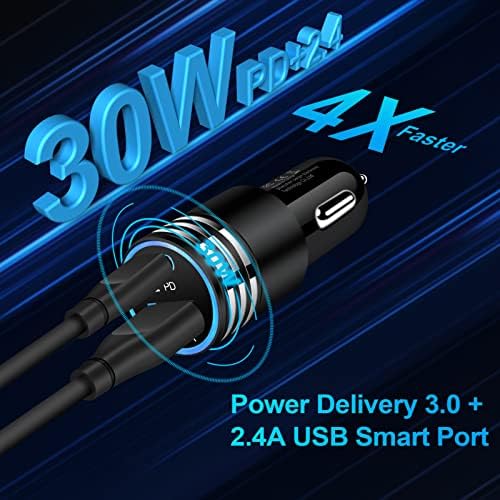 Super Fast Type C Car Charger with 6 ft USB-C to C Cable – Ultimate Compatibility for i Phone 16, Samsung Galaxy S25/S24 FE & More – Rapid Power Delivery for On-the-Go Charging Convenience