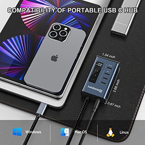 Minisopuru 4-Port USB C Hub – Ultra-Fast 10 Gbps Data Transfer & 20 W Rapid Charging Splitter for Mac Book Pro, i Pad & More – Lightweight Multiport Adapter for Seamless Device Connectivity – Ideal for On-the-Go Professionals