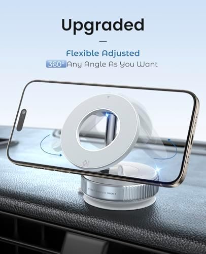 Mag Safe-Compatible Magnetic Suction Cup Phone Mount – 360° Adjustable Car Holder for i Phone 16 Pro Max, 15, 14, 13, 12 Plus – Portable, Foldable Design with Strong Magnetic Grip for Safe Driving and Easy Navigation