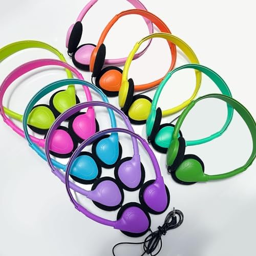 Classroom-Ready Adjustable Headphones for Kids – 20-Pack Bulk Set with 3.5 mm Jack in Fun Colors – Lightweight, Comfortable, and Durable Earphones for Enhanced Learning in Schools and Libraries