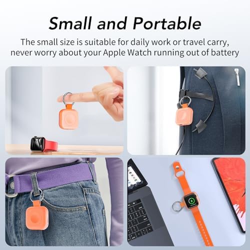 HUOTO Compact Magnetic Wireless Charger for Apple Watch – 1200 m Ah Portable Power Bank Keychain, Compatible with Series 10/9/8/Ultra 2/Ultra/7/6/5/4/3/2/SE, Ideal Travel Accessory for Effortless Charging On-the-Go