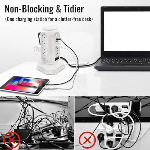 Ultimate Power Strip Tower with 15 Outlets & 6 USB Ports – Surge Protector with Vibrant LED Indicator & Rapid Charge Technology – 6.5 ft Heavy-Duty Extension Cord for Home Office & Entertainment Hub – Versatile Desktop Charging Solution for All Devices