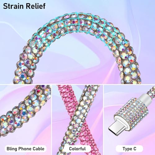 Bling Sparkling Black Diamond USB to USB C Cable – 4 FT 60 W Fast Charging Charger for i Phone 16, 15 Plus, Pro Max & Samsung Galaxy S25, S24, S23 – Stylish Braided Design for Enhanced Durability and Compatibility – Luxury Tech Accessory for High-Performance Power Delivery