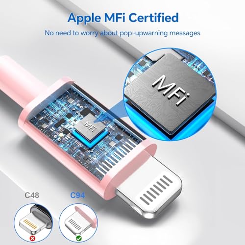 MFi Certified 20 W Fast Charger Bundle for i Phone 14, 13, 12, 11 – 3 Pack USB-C Charger Blocks with 3 FT, 6 FT, & 10 FT Lightning Cables – Ultimate Compatibility & Rapid Charging Solution for i Phone Models Including Pro, Pro Max, Xs, Xr – Portable & Durable Design for Home, Office, & Travel
