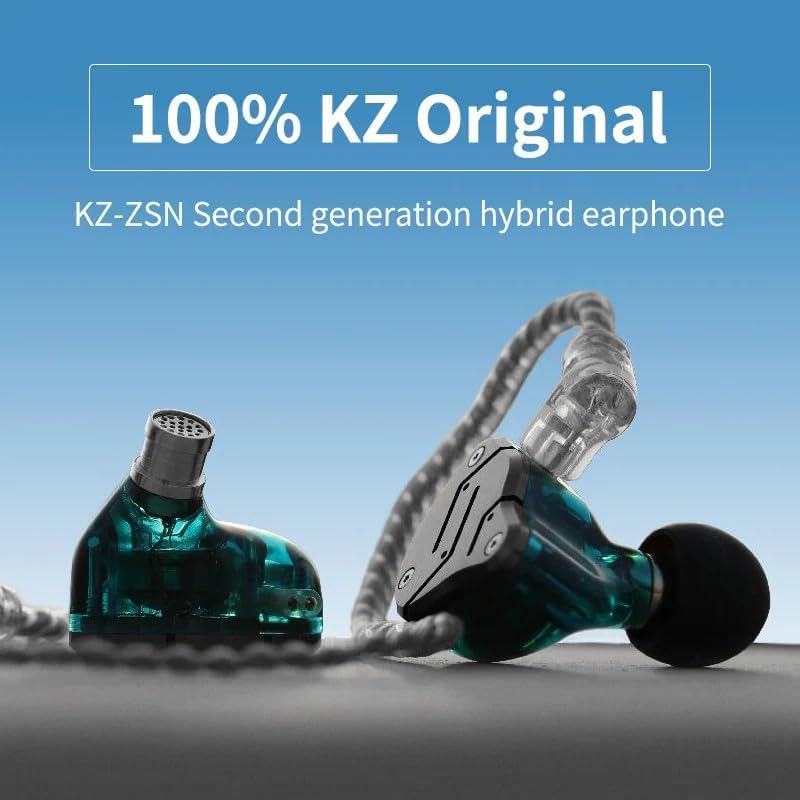 KZ ZSN Dual Driver In-Ear Monitor Earbuds with Detachable Cable – Exceptional Clarity & Hi-Res Noise Cancellation in Stylish Cyan, Perfect for Audiophiles and Everyday Use, Enhanced Compatibility for All Devices