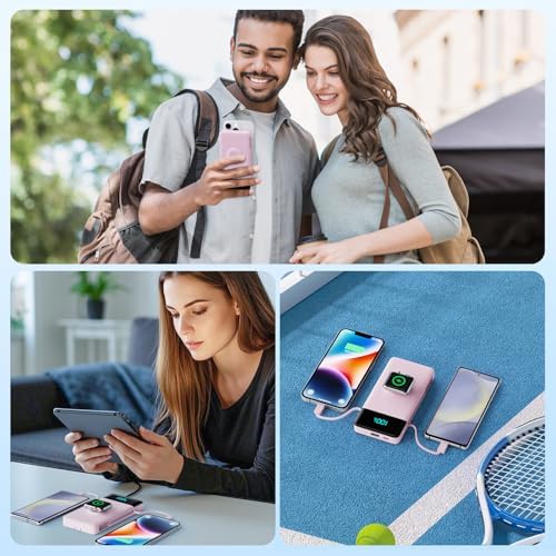 10800 m Ah Portable Charger with Built-in Cables & Wall Plug – 6-in-1 Power Bank for i Phone 16/15/14, Android, Apple Watch – Ultra-Fast QC4.0 & PD Charging with LCD Display – Slim, Lightweight Design for Travel & Outdoor Use – Charge 5 Devices Simultaneously – Hassle-Free Charging Solution with 24-Month Warranty
