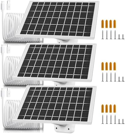 7 W Solar Panel Charger 3-Pack for Wyze and Simpli Safe Cameras – IP65 Waterproof, Multi-Angle Design with USB-C and Micro USB Adapters for Reliable Outdoor Power Solutions – Eco-Friendly Energy Source for Continuous Security Monitoring