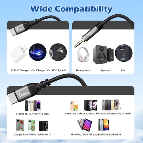 Revolutionize Your Audio and Charging Experience: Premium 2-in-1 USB C to 3.5 mm Aux Cable with 60 W Fast Charging – 5 FT Length for i Phone 16/15/Pro & Galaxy S24/S24+/S23 Ultra – High-Fidelity Sound Meets Unmatched Compatibility and Durability