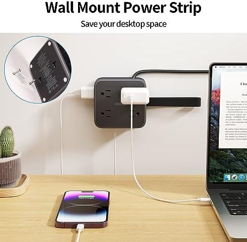 NTONPOWER 8-Outlet Flat Plug Power Strip with 45 W USB-C Fast Charging Port – Compact Multi-Device Extender with 5 ft Cord, Ideal for Home and Travel, Compatible with i Phone, Mac Book Pro, Tablets, and Samsung – Smart Design for Organized Charging Solutions