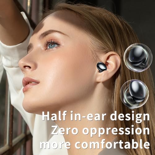 IHAO Bluetooth 5.3 Clip-On Sport Earbud Headphones – 80-Hour Playtime, Noise-Cancelling Hi-Fi Sound, IPX4 Waterproof, Secure Fit for Active Lifestyles, Perfect for Workouts and Leisure, Enhanced Connection Speed, Painless Wear – Black