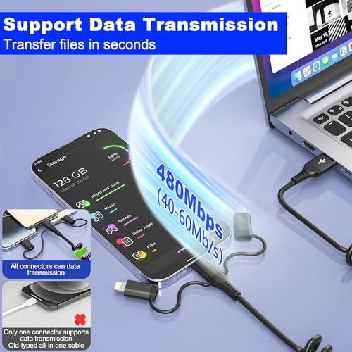 Dual-Connector USB to USB-C and Lightning Coiled Charger Cable – 2-in-1 MFi Certified Fast Charging & Data Syncing Cord for i Phone 16/15/14/13, i Pad & Android Devices – Optimal Performance for Apple Car Play & Android Auto
