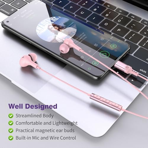 Magnetic USB C Earbuds for Samsung Galaxy S24 Ultra, S23 FE, S22, S21, A54, A53 & i Phone 16, 15 Pro Max – Noise Isolating Wired Headphones with Microphone and Volume Control for Enhanced Audio Experience – Perfect for Music Lovers and Professionals