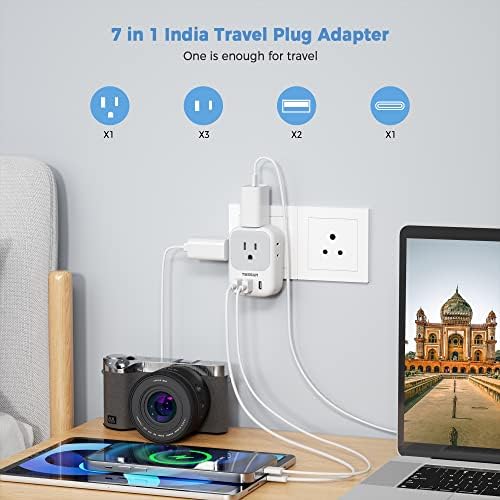 Ultimate European Travel Power Adapter: 4 AC Outlets & 3 Fast Charge USB Ports (1 USB-C PD 20 W) – Compact, Foldable Design for Effortless Connectivity in Spain, France, Germany, Italy, Portugal & Iceland – Versatile Compatibility for All Your Devices