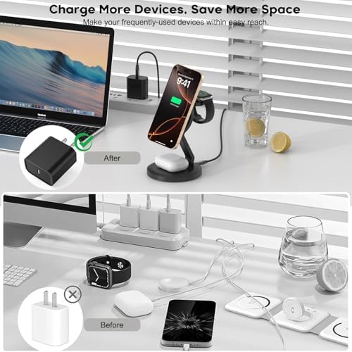 Revolutionary 3-in-1 Magnetic Wireless Charging Station for Apple Devices – Fast & Portable Charging Dock for i Phone, Apple Watch & Air Pods, Includes PD Adapter & USB-C Cable – Ideal for Home, Office & Travel – Enhanced Stability & Safety Features
