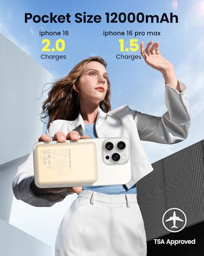 Mag Safe 12000 m Ah Magnetic Portable Charger – Fast PD 22.5 W Power Bank for i Phone 16/15/14/13/12 – Sleek Wireless Battery Pack with Universal USB-C Compatibility for Effortless On-the-Go Charging and Enhanced Device Protection