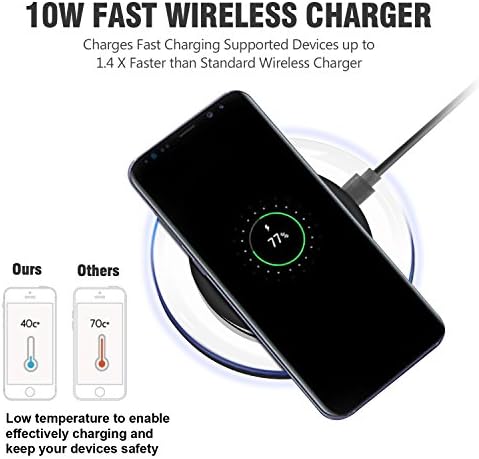 Rapid Charge 10 W Wireless Charging Pad – Qi-Certified Compatibility with Samsung Galaxy, i Phone, and LG – Non-Slip Surface for Secure Power Delivery – Ideal for Home and Office Settings