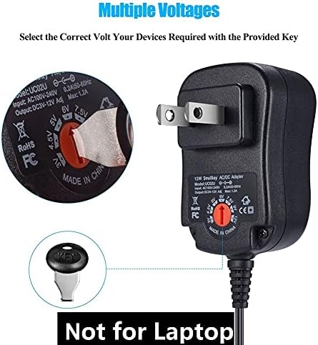 Universal 12 W Multi-Voltage AC/DC Power Adapter with 8 Interchangeable Plugs – Versatile Solution for 3 V to 12 V Electronics – Compact, Efficient, and Safe Power Supply for Home and Professional Use