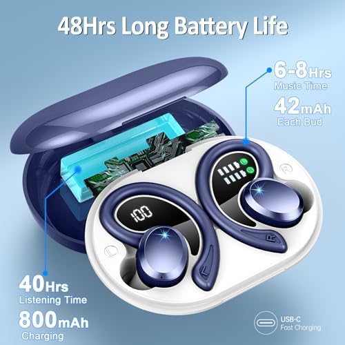 Premium Bluetooth 5.3 Wireless Earbuds – IP7 Waterproof Sport Headphones with 48-Hour Battery Life, Noise-Cancelling Mic, and 3 D Hi-Fi Stereo for Ultimate Workout Performance – Perfect for Running and Gym Enthusiasts