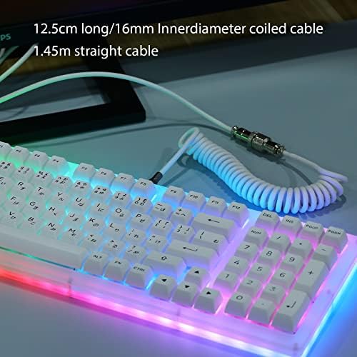 Transform Your Gaming Experience with the EPOMAKER Mix 1.8 m Coiled USB C to USB A TPU Keyboard Cable – Detachable Metal Aviator for Ultimate Customization, Sleek White Design for Enhanced Aesthetics, and Superior Performance for Mechanical Gaming Keyboards