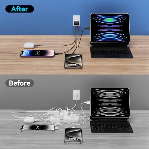 40 W USB C Charger Block – Dual Pack of 4-Port Fast Charging Power Bricks with PD & QC 3.0 Technology for i Phone 16/15/14/13/12/11 Pro Max, i Pad, Galaxy, Pixel – Sleek White & Blue Design for Convenient Multi-Device Charging