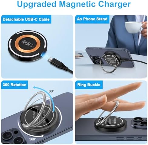 Samsung 15 W Fast Wireless Charger Pad with Magnetic Kickstand – Dual Pack Magsafe Charging Station for Galaxy S25 Ultra, i Phone 16 Pro Max, and Google Pixel 9 Pro – Enhanced Speed and Compatibility for Ultimate Convenience Experience high-speed, 15 W wireless charging with our innovative Dual Pack Magnetic Charging Pads, designed specifically for the latest Samsung Galaxy S25 Ultra, i Phone 16 Pro Max, and Google Pixel 9 Pro. Featuring a built-in smart chip, these chargers intelligently adapt to your device’s needs, ensuring optimal charging while preventing overheating and short circuits. The adjustable kickstand allows for versatile use while charging, making it easy to watch videos or browse. With a sleek, non-slip design and integrated 3 ft USB-C to C cable, these chargers are perfect for home or travel. Enjoy peace of mind with our 12-month warranty and responsive customer service. Elevate your charging experience with the ultimate combination of speed, safety, and style.