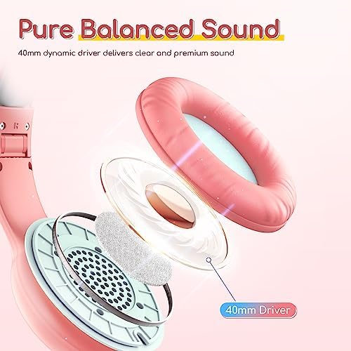 Kid-Friendly Foldable Wired Headphones with Microphone – Volume Limiting Safety (85/94 d B) for Hearing Protection, Share Port for Collaborative Audio, Ideal for Tablets, PCs, and School Use – Enhanced Type C Compatibility for Optimal Sound Quality and Comfort
