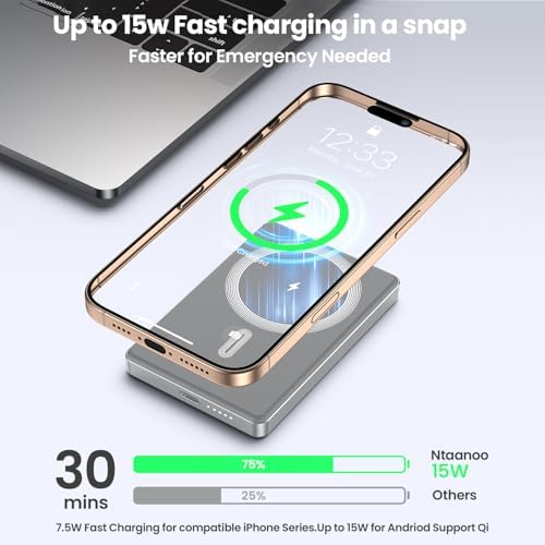 Magnetic 10000 m Ah Ultra-Slim Power Bank – 20 W Rapid Wireless Charger for i Phone 12/13/14/15 Pro Max – Compact & Lightweight Design with Enhanced Safety – Ideal for Quick On-the-Go Charging Solutions