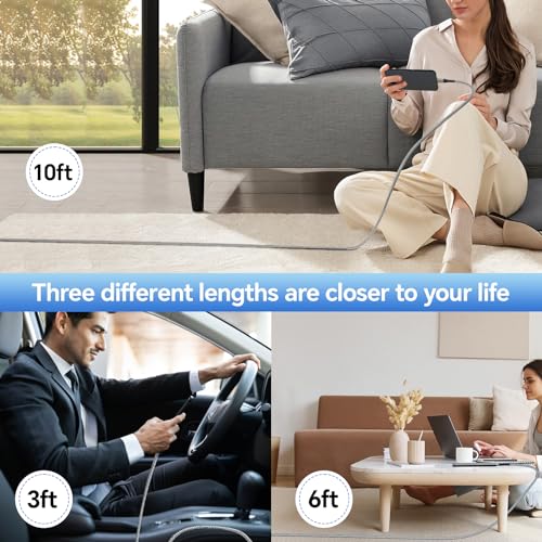 Ultra-Durable 5-Pack i Phone Charger Cables – Versatile 3, 6, & 10 FT USB A Fast Charging Cords for i Phone 16/15 Pro Max & Samsung Galaxy S10/S9/S8 Plus – Tangle-Free Design in Sleek Gray – Maximum Compatibility & Performance for Home and Office Use