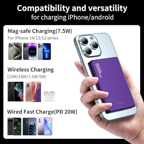 Ultra-Slim Magnetic Power Bank – 10,000 m Ah Portable Charger with Built-In Cable for i Phone 15/14/13/12 – Fast 20 W USB-C Two-Way Charging, Lightweight & Compact Design in Stylish Gray – Essential Travel Power Solution