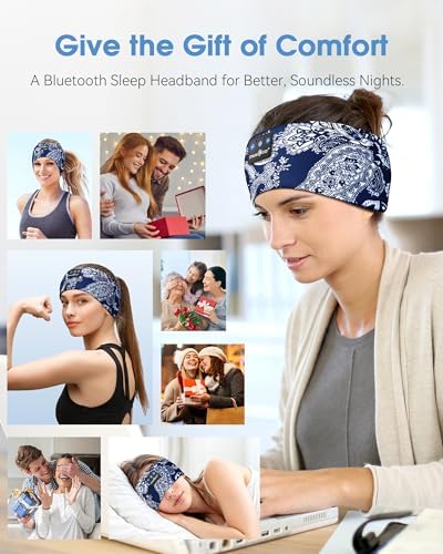 MUSICOZY Bluetooth 5.4 Sleep Headband – Ultra-Thin Stereo Earbuds for Uninterrupted Comfort and Performance, Sweat-Resistant for Active Lifestyles & Serenity (White Red) – Elevate Your Audio Experience with Innovative Design and Superior Sound Quality