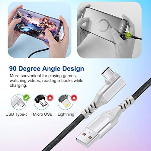 10 FT USB to C Cable 3 Pack – Fast Charging Right Angle Nylon Braided Charger for i Phone 16, Samsung Galaxy S25 & More – Superior Durability & Enhanced Comfort for Gaming & Streaming – Universal Compatibility for All Devices