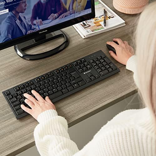 Elevate Your Typing Experience with the Verbatim Slimline Wireless Keyboard – 2.4 GHz Plug-and-Play Full-Size Design with Adjustable Tilt Legs and Numeric Keypad for Ultimate Comfort and Productivity – Perfectly Compatible with PC and Laptop in Sleek Black Finish – Eco-Friendly Frustration-Free Packaging