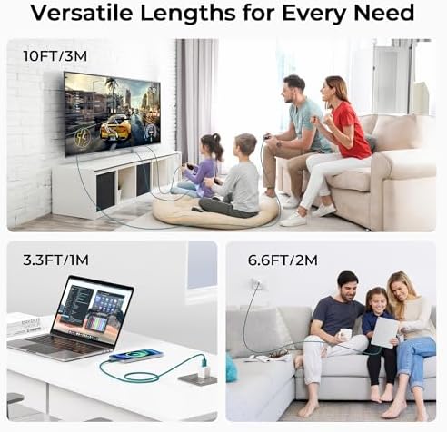 Premium Car Play Charging Cable Set for i Phone 16/15 Pro Max – 3-Pack (3.3 FT, 6.6 FT, 10 FT) USB A to USB C – Fast Data Transfer & Durable Design for i Pad Pro, Air Pods, Galaxy S24/S23/S22 & More – Enhanced Compatibility for Effortless Connectivity and Navigation