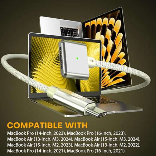 Experience Unmatched Charging Efficiency with the 6 FT USB-C to Magnetic 3 Cable – 140 W Fast Charging for Mac Book Air & Pro Models (2021-2024) – Durable, Tangle-Free, and Sleek White Design for Ultimate Compatibility and Convenience