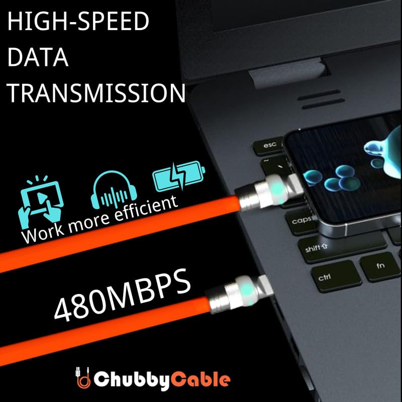 Vibrant Neon Chubby Type-C Charging Cable – Ultra-Durable Silicone with Fast Charge UFO Design, 4.9 FT Length, LED Light-Up Feature for Enhanced Visibility and Multi-Device Compatibility