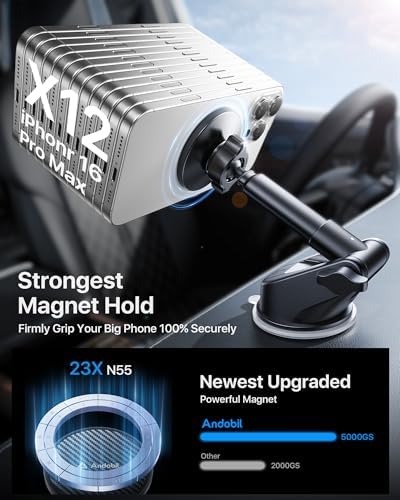 andobil [True Military-Grade for MagSafe Car Mount, 2025 Ultimate Magnetic Phone Holder for Car Dashboard Windshield Vent, Retractable Car Phone Holder Mount for iPhone 16 15 14 13 Pro Max Sumsung – Enhanced Compatibility and Speed