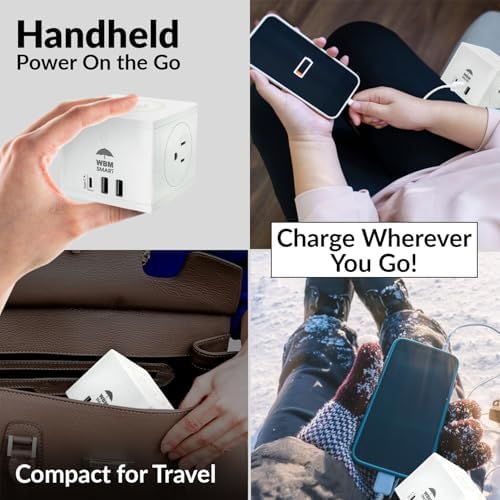 Versatile Power Strip with Wireless Charging – 2 AC Outlets, 2 USB Ports & 1 Type-C Port, 5.9 ft Cord, 5 W Fast Wireless Charger for Efficient Device Power Management & Surge Protection