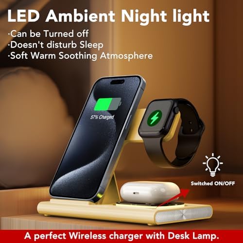 Ultra-Convenient 3-in-1 Foldable Wireless Charging Dock for Apple Devices – Rapid Power-Up Station for i Phone 16/15/14/13/12/11/X/XS, Apple Watch Series 10/9/8/7/Ultra2/Ultra/SE, and Air Pods Pro/2/3/4 – Lightweight Travel Charger with Integrated LED Light for Enhanced Portability and Efficiency
