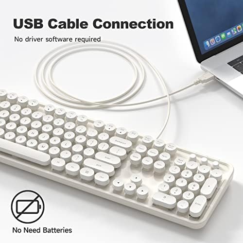 Retro-Inspired Full Size Typewriter Keyboard with Number Pad – Wired USB Keyboards for Windows 7, 8, 10, 11 | Enhance Your Typing Experience with Classic Charm and Modern Efficiency | Perfect for Home and Office Use