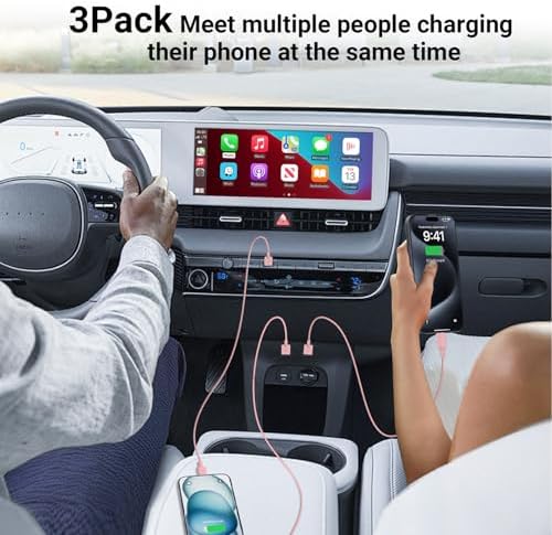 3 Pack USB-C Carplay Charging Cables for i Phone 16, 15 Pro Max & Plus – 3 FT High-Speed Data Transfer Cords for Seamless Connectivity with i Pad 10 th Gen & Air 5 th – Durable & Stylish Black Design for Optimal Vehicle Integration