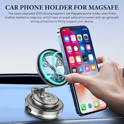Mag Safe-Compatible 360° Rotating Car Phone Holder – Magnetic Vacuum Mount for i Phone 12-16 – Secure, Adjustable & Stylish Grey Accessory for Safe Driving and Hands-Free Navigation