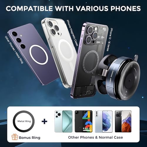 Revolutionary Magnetic Car Phone Holder for Mag Safe – 360° Adjustable Suction Cup Mount for Optimal Smartphone Positioning – Universal Compatibility for i Phone and Android – Enhance Safety and Accessibility While Driving – Perfect for Busy Lifestyles and Hands-Free Navigation
