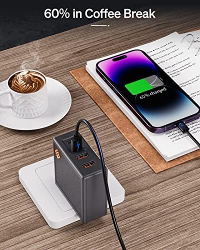 Ultimate 100 W GAN USB C Charger with 4-Port PD Fast Charging Station – Compact Travel Adapter for Mac Book, Surface, Lenovo & More – Includes 100 W USB-C Cable for Enhanced Charging Efficiency – Versatile Power Solution for All Your Devices