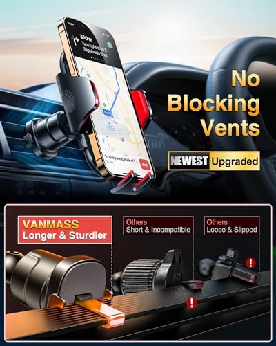 VANMASS Military-Grade Car Phone Holder – Maximum Durability for i Phone 16, 15 Pro Max, 14, 13 & Android Devices – Ultimate Dashboard, Windshield & Vent Mount with Secure Suction & Clip Mechanism for Safe Navigation – 360-Degree Adjustable Viewing for Effortless Access – Heavy-Duty Cell Cradle for Confident Driving
