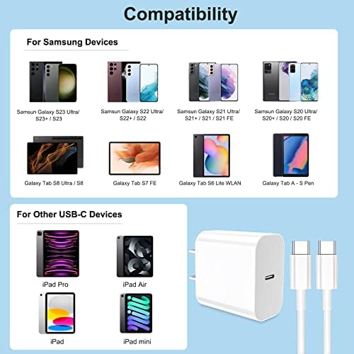 Dual Pack 20 W USB-C Fast Charger for i Phone 16/15 with 10 FT Long Cable – Superior Compatibility and Rapid Charging Solution for i Pad Pro 12.9/11 inch, i Pad Mini 6, Air 4 – Enhance Your Mobile Experience with Unmatched Speed and Flexibility