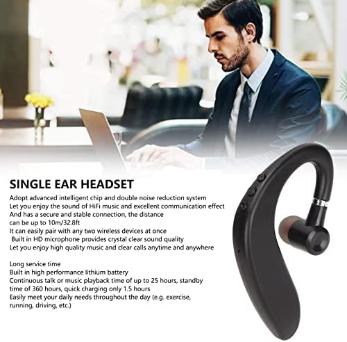 Single Ear Bluetooth V5.2 Wireless Earphones – Ergonomic Waterproof Headset for Professionals on the Move – Extended Battery Life & Effortless Device Compatibility for Hands-Free Communication