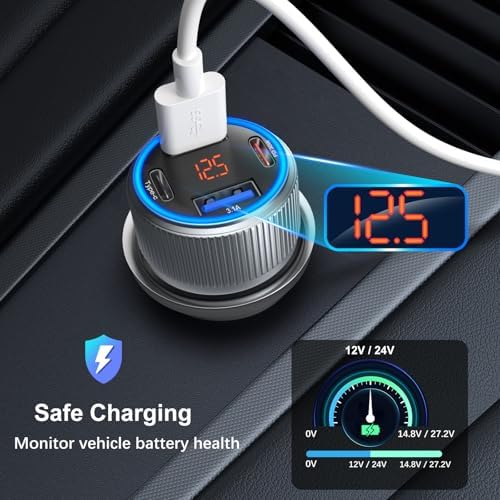 Ultimate 4-Port 65 W USB C Car Charger – Fast Charging Adapter with Voltmeter, QC & PD 3.0 Technology for i Phone 16/15/14/13/12 Pro Max, Galaxy S25/S24, and Android Devices – Reliable Power for On-the-Go Charging