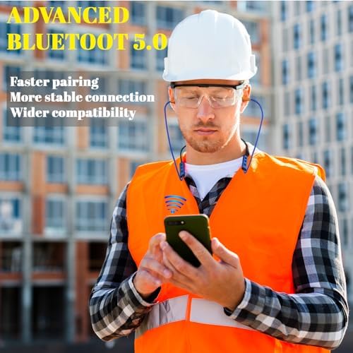 Professional Bluetooth Earplug Headphones with Neckband – 20-Hour Long-Lasting Sweatproof Wireless Earbuds for Construction and Workplace Safety – Superior Noise Reduction, Integrated Mic & User-Friendly Controls for Effortless Connectivity – Perfect for High-Noise Environments