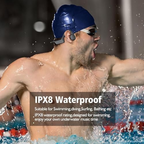 Advanced IP68 Waterproof Bone Conduction Headphones with Bluetooth 5.3 – 32 GB MP3 Storage for Open-Ear Listening, Perfect for Active Lifestyles and Safe Outdoor Activities – Hands-Free Calling and Enhanced Surround Awareness